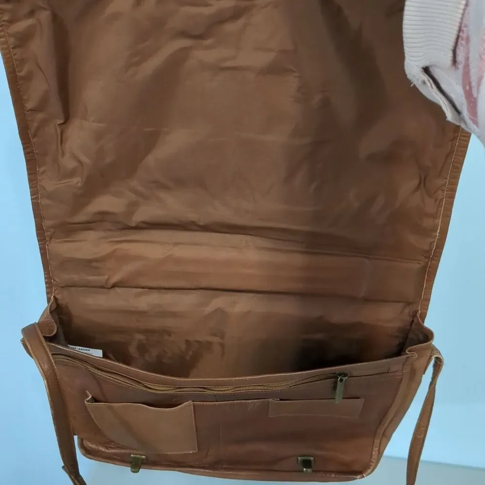 David King Boston Laptop Messenger Bag Briefcase Brown Leather vintage